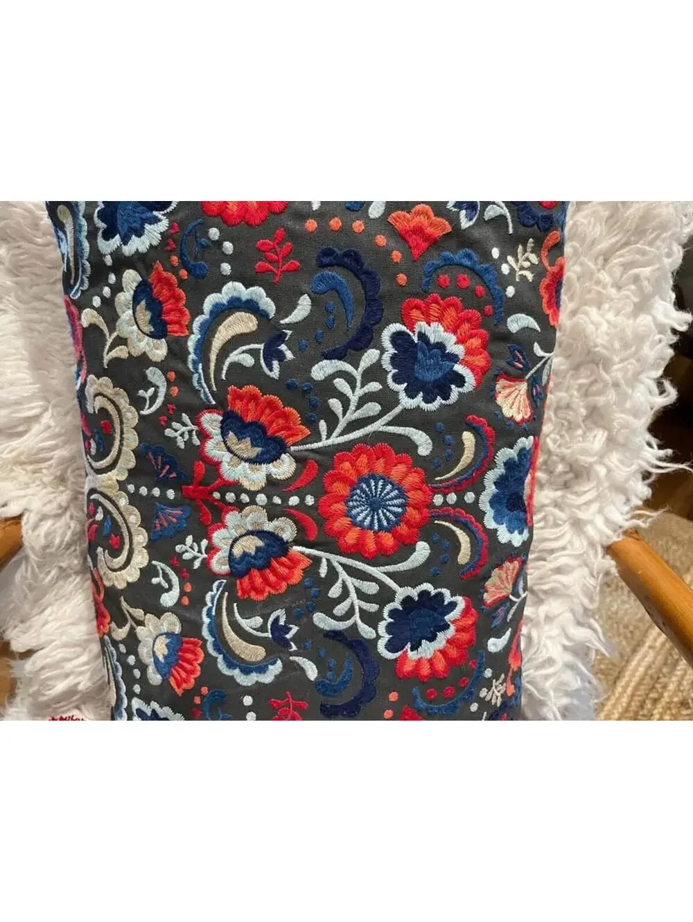 16x26” Gray pink blue boho folk embroidered tassels rectangle down throw pillow